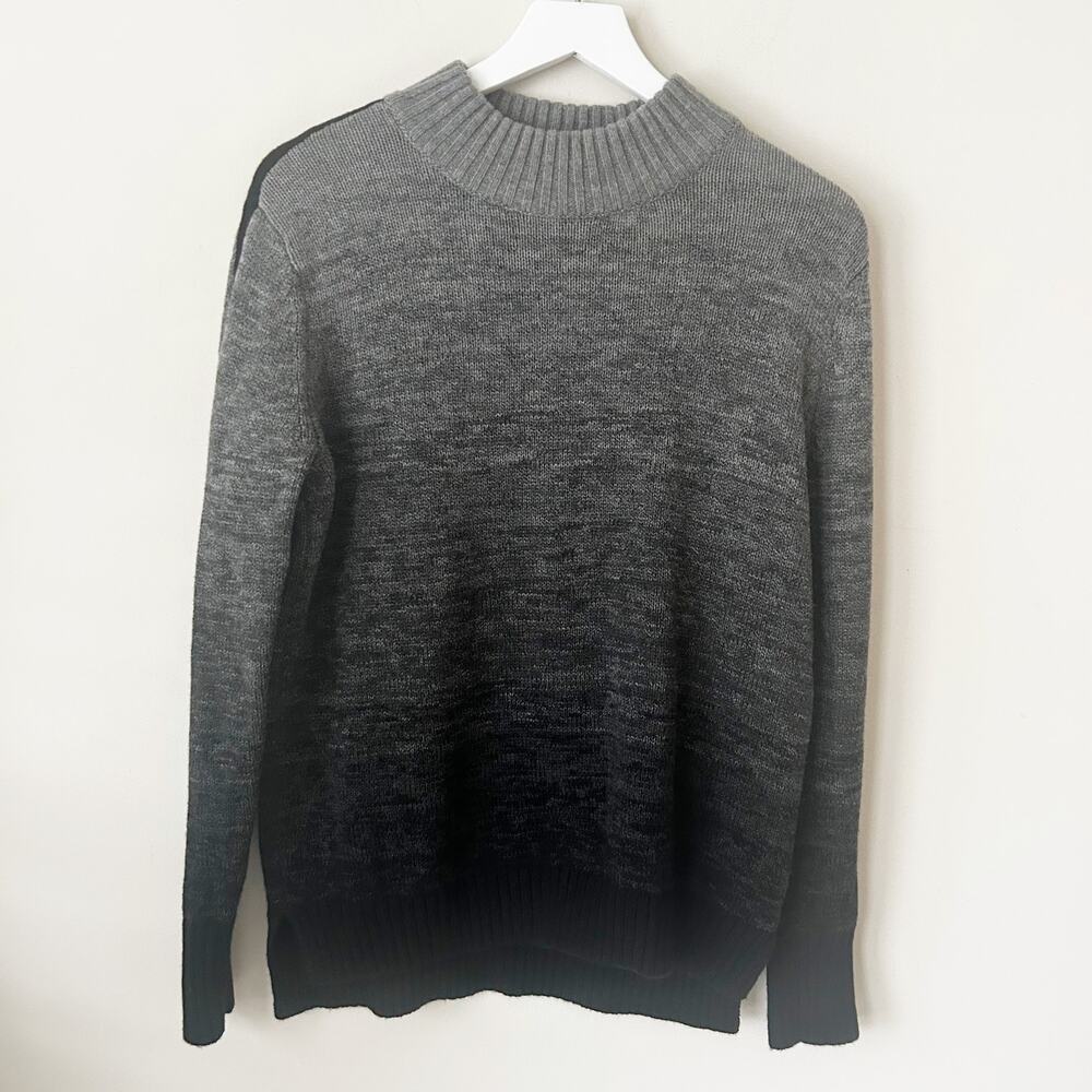 Athleta 100% Merino Wool Sunset Sweater Size L Black Gray Mockneck Pullover